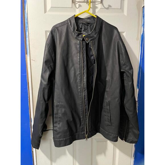 SF/415 PU Faux Leather Cafe Racer Biker Jacket Mens Size XXL black insulated - Picture 2 of 7